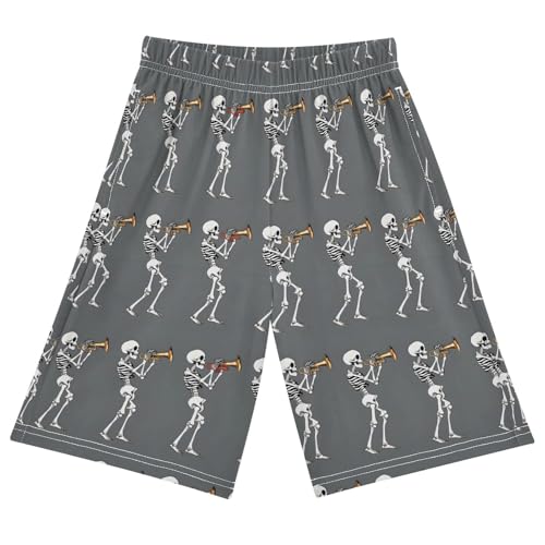ALAZA Skeleton Music Sugar Skull Pajama Shorts Sleep Shorts Pant Lounge Pajama Bottoms Elastic Waist with Pockets