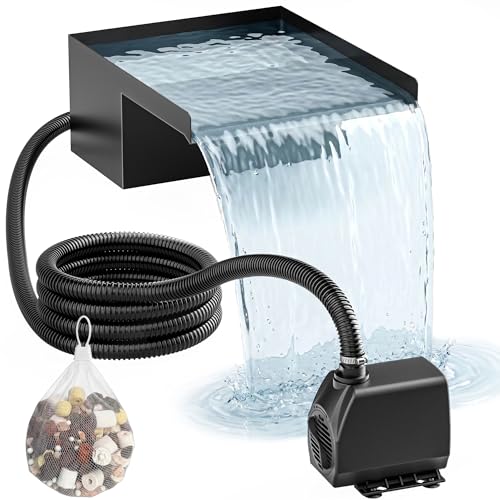 PONDIA Kit de Cascade de Bassin 20 cm : Ensemble de Déversoir Cascade en Acier Inoxydable 304, Pompe 2500 L/H, Tuyau Antigel 3 m et Câble 5 m – Kit...