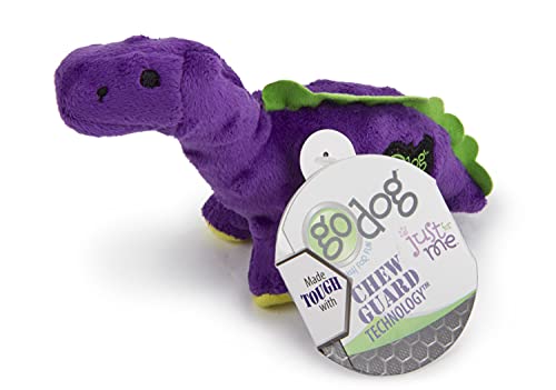 Image of goDog Just For Me Dinos Bruto Squeaky Plush Dog Toy, Chew Guard Technology - Purple, Mini