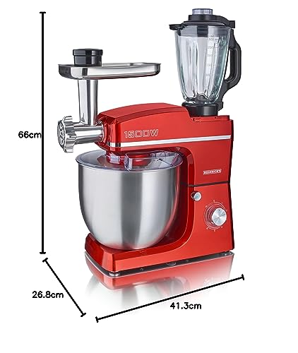 HEINRICHS 3 in 1 Universal Küchenmaschine, Küchengerät 1500W, 6 Geschwindigkeitsstufen, Multifunktionale Knetmaschine mit Fleischwolf, 1.5L Mixerbehälter, XXXL 10L Edelstahlschüssel (Rot) 9 HEINRICHS 3 in 1 Universal Küchenmaschine, Küchengerät 1500W, 6 Geschwindigkeitsstufen, Multifunktionale Knetmaschine mit Fleischwolf, 1.5L Mixerbehälter, XXXL 10L Edelstahlschüssel (Rot)