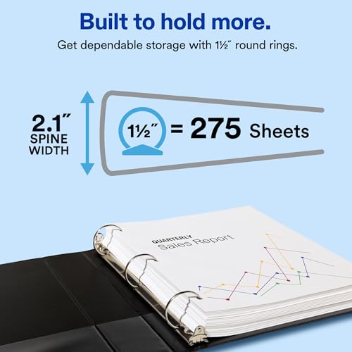 Image of Avery Standard View 3 Ring Binders, 1.5 inch Round Rings, 275-Sheet Capacity, 2.1 Inch Wide Spine, White Binders, Ideal for Lightweight Organization and Occasional Referencing (12-Pack of 05726)