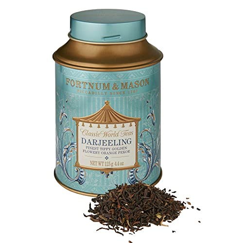 Fortnum and Mason British Tea, Darjeeling Finest Tippy Golden Flowery Orange Pekoe 125g Loose Tea in a Gift Tin Caddy (1 Pack)