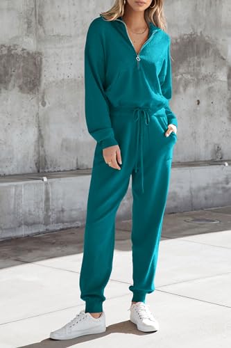 Image of PRETTYGARDEN Women's 2 Piece Sweater Set Pullover Zip Up Sweatshirt Jogger Sweatpants Tracksuit Casual Outfit