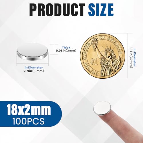 Image of DIYMAG Small Stronge Rare Earth Magnets, 100 Pack, 18x2mm - Neodymium Magnets for Refrigerator, DIY, Crafts, Kitchen & Office