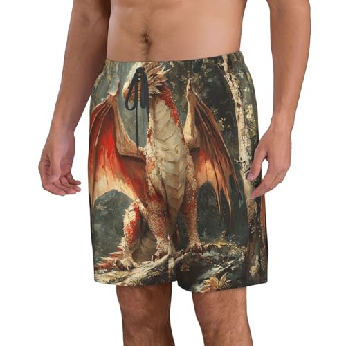Men's Swim Trunks Beach Board Shorts Swimwear Bathing Suits - Dragon Magic Vintage Art2