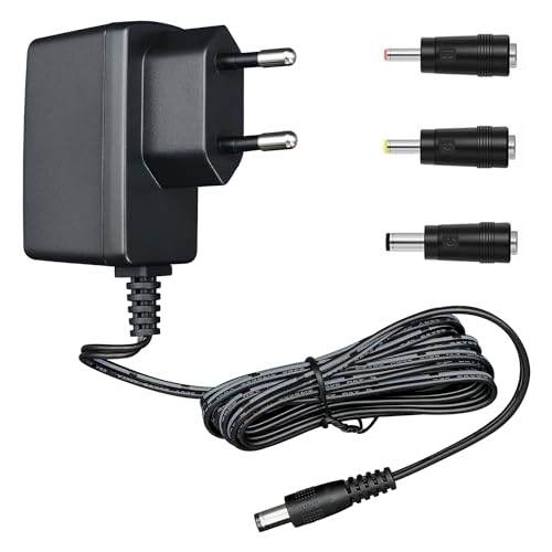 Adattatore di alimentazione da 12 V 0,5 A/500 mA 1,8 m, AC 100-240 V a DC 12 V 0,5 A 6 W Adattatore commutazione con 3 prese adattatore intercambiabili per giradischi Crosley