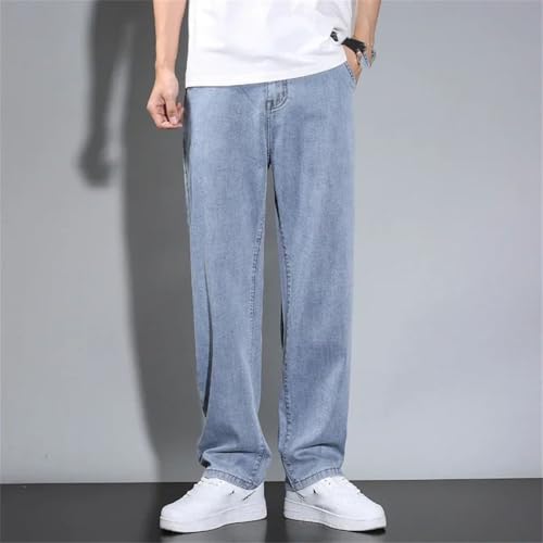 Men's Summer Lightweight Lyocell Straight Loose Jeans Breathable Gray Casual Soft Denim Trousers3