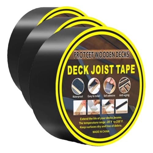 Image of Deck Joist Tape Waterproof Seal Antiseptic Butyl Flashing Tape 1.6 inch X 50' Weather Resistant Joist Tape for Decking Beams Wood Roof (Pack of 3)