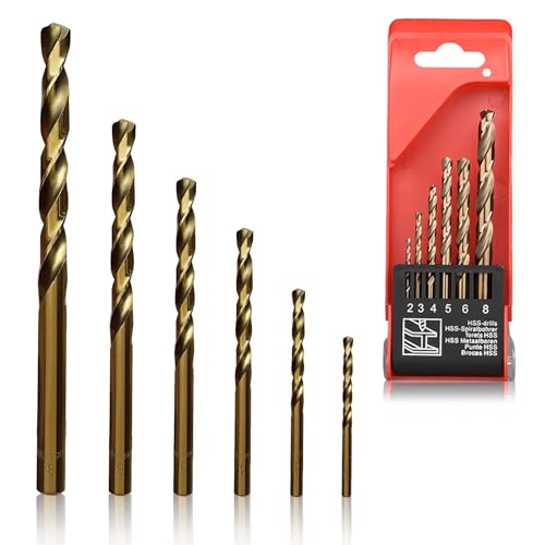 Rayakt 6 PCS Cobalt Drill Bit Set M35 HSS Metal Drill Bit Set With Plastic Case 135 Split Point Heat Resistant Straight Shank 2-8 mm for Stainless Steel Wood Hard Metal Cast Iron Plastic