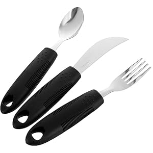 Healeved 3pcs Adaptive Utensils for Elderly Utensil Weak Hand Grip Assistive Device Easy Offset Fork Spoon for Hand Tremors Elderly
