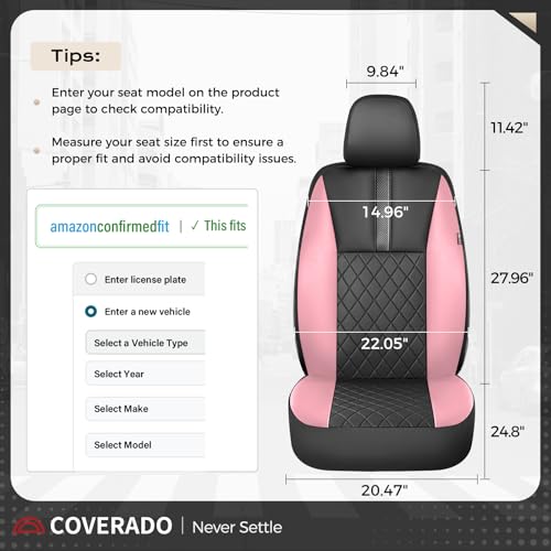 Image of Coverado Car Seat Covers Front Pair, Automotive Leather Seat Covers for Car，Universal Fit Front Back Seat Cover, Non-Slip Waterproof Breathable Car Seat Protector