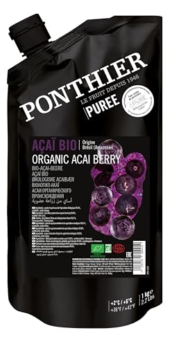 Ponthier - Puré de fruta de acai orgánico, 1 x 1 kg, puré de bayas de acai de la Amazonia, sin colorantes ni conservantes, para boles de acai, batidos de acai, helados, postres, gachas (1 unidad)