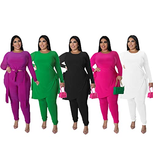 Plus Size 2 Piece Outfits for Women Pants Sets Sexy Elegant Long Sleeve Split Shirt Bodycon Casual tracksuits3
