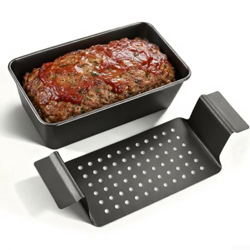 Teglia antiaderente per polpettone, con vassoio di scarico perforato, teglia per pagnotta in acciaio al carbonio per cucinare senza grassi, facile da sollevare