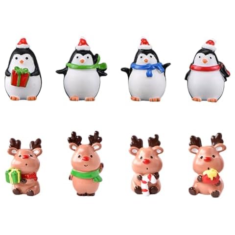 Symphonyw Christmas Miniature Figurines, 8 Pcs Mini Penguin Reindeer Figurines, Mini Resin Christmas Ornament for Winter New Year Holiday Party Favors Decoration Cover