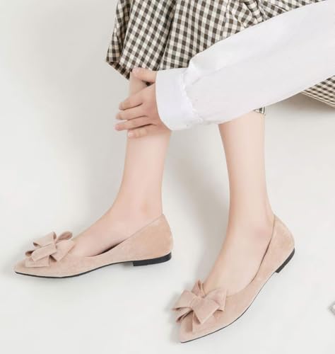 Image of SAILING LU Womens Bowknot Ballet Flats Pointy Toe Suede