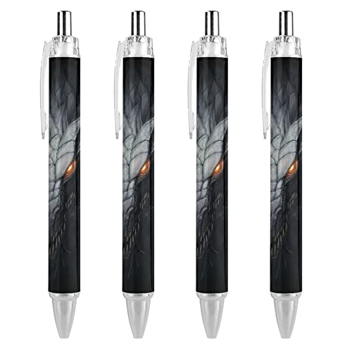 fifbird Lot de 4 stylos à bille rétractables motif dragon foncé dans la pierre, 0,55 mm, encre noire