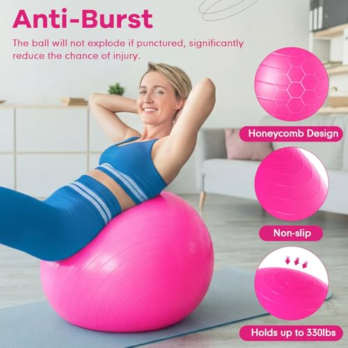 Image of Leyndo 4 Pcs 26 Inch Yoga Exercise Ball Pilates Pregnancy Birthing Fitness Ball with Quick Pump Anti Burst for Improved Posture, Balance, Yoga, Pilates, Training
