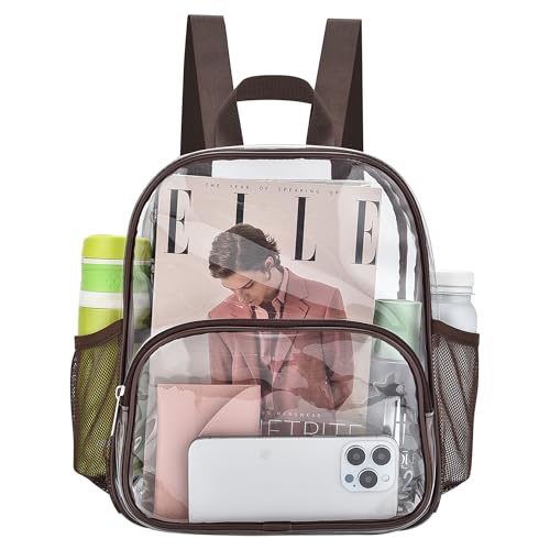 Image of Busiuw Clear Backpack for Stadium Events 12x12x6 with Front Pocket for Concert Sport Fashion Women Backpack Events Work Travel(Chocolate)