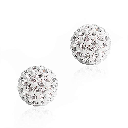 Bayueba 925 Sterling Silver Clear Crystal Ball Stud Earrings For Women 8Mm White #TOP1