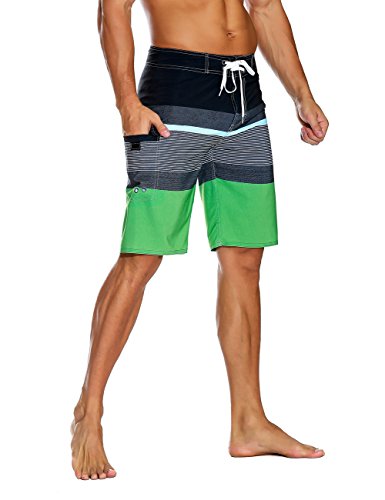 Nonwe Men's Sportwear Quick Dry Beach Shorts with Lining Black&Green 38