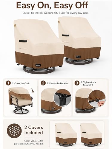 Image of ANartcle Outdoor Swivel Rocker Chair Cover 2 Pack,Patio Swivel Chair Covers for Outdoor Furniture(28W x 33D x 38.5H Inch),Rocking Chair Covers Waterproof ,Beige&brown.