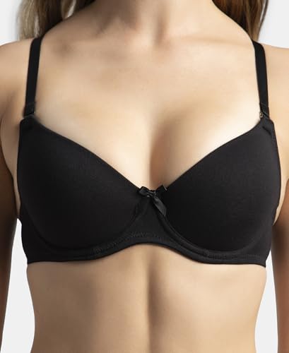 Image of Jockey 1245 Women Under-Wired Padded Super Combed Cotton Elastane Stretch Medium Coverage T-Shirt Bra with Detachable Straps