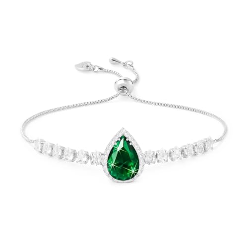 Linawe Pulseras de plata, pulsera de tenis para mujer, con gemas de color verde esmeralda, cristal de diamante, plata, pulsera para mujer, cadena de mano con purpurina