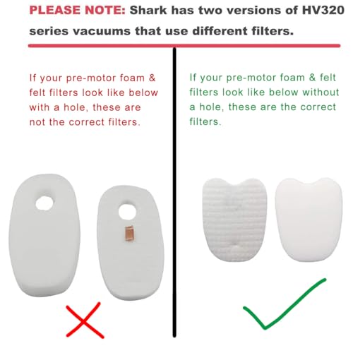 HV322 Filter Replacement for Shark Rocket Vacuum Rocket Pro HV322 HV345 HV320 HV321 UV330 UV480 UV422 ZS350 ZS351 ZS352, Part # XPMFK320 & 1084FTV320, 4 Foam & Felt Filters
