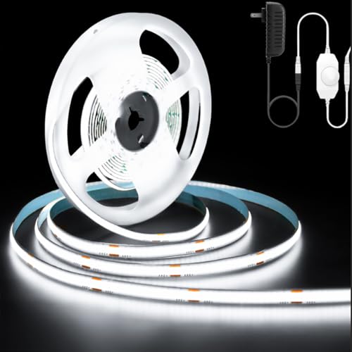 GUPUP 16.4ft COB Turnable Rope Light, White LED Strip Light, 6500K 24V, 1600 LEDs Density Lighting...
