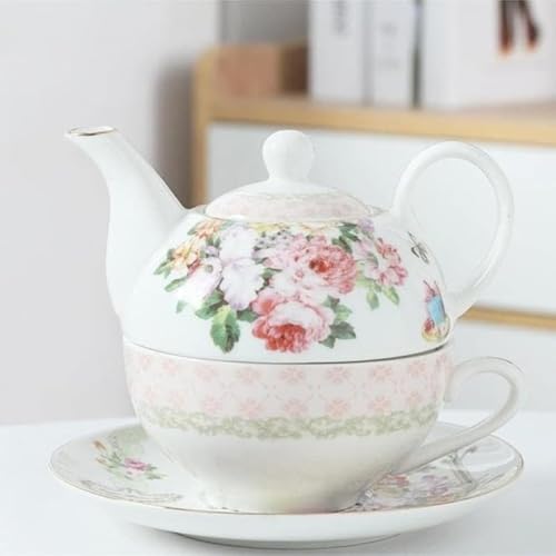 Zxylerティーフォーワン(1 人用)茶具セット ボーンチャイナ磁器/セラミック製 ティーポット + カップとソーサーセット 北欧風デザイン コーヒー・ティー両用 ホーム午後のティー・オフィス用最適