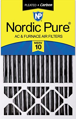 Image of Nordic Pure 16x25x5 Pleated MERV 10 Plus Carbon Air Filter 1 Pack | Actual Size: 15 3 /4 x 24 3 /4 x 4 3 /8 Honeywell Replacement Made in USA, Advanced HVAC Furnace Filtration, Odor Control
