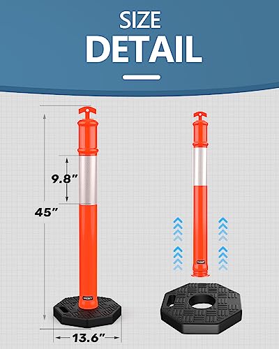 Battife DPOST-3 Delineator Post With Base 45 ", Orange Traffic Delineator Cones With Reflective Collar For Driving Practice thumb #1