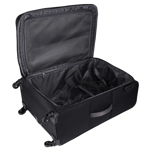 Image of American Tourister Apolo 81 cms Check-in Polyester Soft Sided 4 Spinner Wheels Luggage /Suitcase /Trolley Bag (Black)