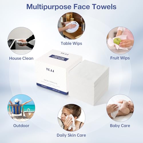 Disposable Face Towels, Clean Towels XL, 100% USDA Biobased Face Towel, Dry Wipes for Women Sensitive Skin Cleansing, Skincare and Makeup Remover, 10