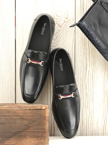 Image of San Frissco Men's Formal Loafers Leatherette Trending Shoes with Buckle,Semi Casual Cushioned Footbed Formal Moccasin for Office, Party Slip-On Loafers,Elegant, Lightweight & Comfortable