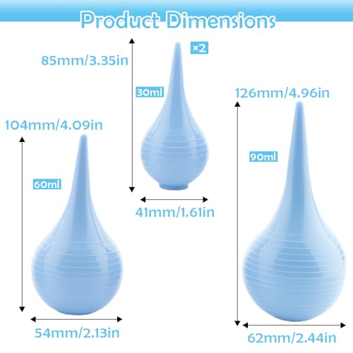 4 Pack Hand Bulb Ear Syringes, Professional Soft Reusable Rubber Suction Ear Syringe Ball, Manual Fluid Suction Device Ear Washing Squeeze Bulb for Adults, Pet, 3 Sizes(30ml x 2, 60ml x 1, 90ml x 1)