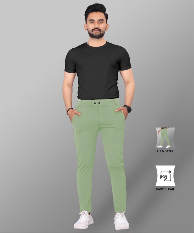 Image of MiraMichi Men's Slim Fit Stretchable Casual Mid Rise Trousers | Stylish Lycra Blend Pants for Office, Party