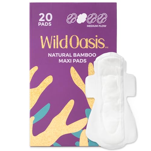 Wild Oasis Organic Pads with Wings - Natural Bamboo Organic Maxi Pads - Non Toxic, Chemical Free Pads for Women - Menstrual Organic Pads for Women, Teens and Tweens - Feminine Sanitary Period Pads