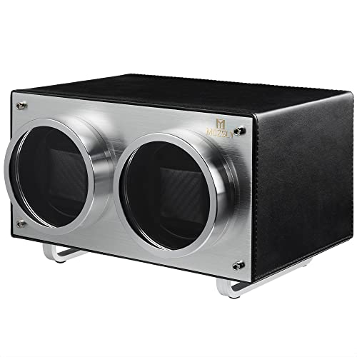 Mozsly Double Watch Winder For Automatic Watches With Quiet Motor 12 Rotation Mode Setting Black Leather #TOP7