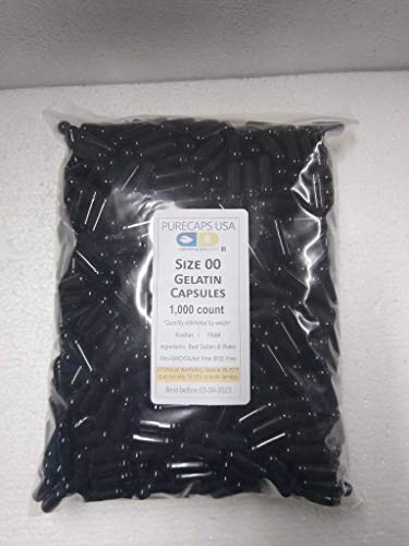 PurecapsUSA - 1,000 Fillable Black Empty Gelatin Capsules - Size 00