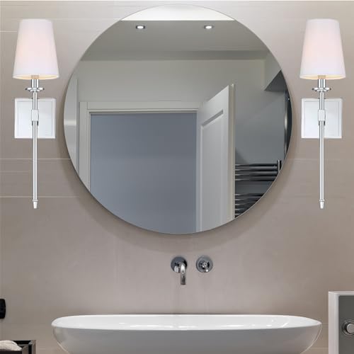 Image of Kira Home Torche 20 inch Mid Century Modern Wall Sconce with Tapered White Linen Shade, Chrome Candle Wall Light with Elongated Tail, Chrome Finish (Pack of 2)