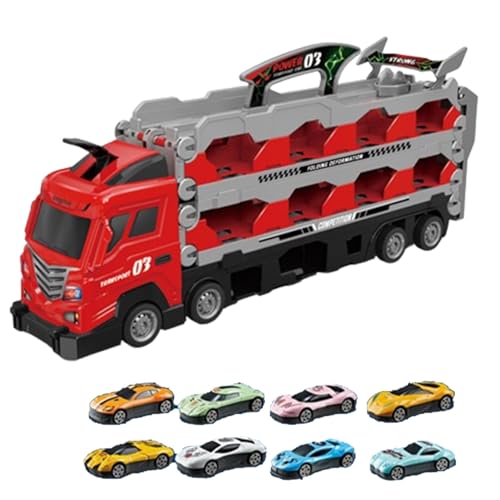Wqugefj カートランスポーターのおもちゃのトラック、車の運送業者のおもちゃ - おもちゃトラック付きポータブル自動車運搬船運搬トラック,折りたたみ収納レースカートラック 8 合金車付き、おもちゃの車トラックセット、子供、男の子、誕生日用