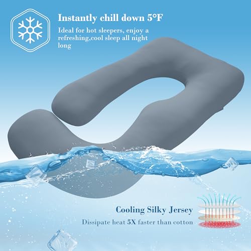 Image of Cute Castle Cooling Cover Pregnancy Pillows, Soft U-Shape Maternity Pillow with Removable Cover - Full Body Pillows for Adults Sleeping - Pregnancy Must Haves - Jumbo 57 Inch - Grey