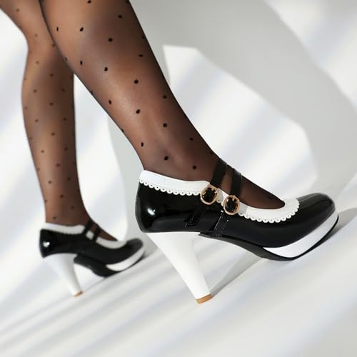 Image of ForeMode Fashion Women T-Strap High Heels Bow Platform Round Toe Pumps Leather Summer Sweet Shoes