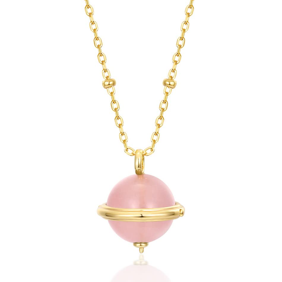 925 Sterling Silber Anhänger Halskette für Damen Rosenquarz Malachit Kette Gold