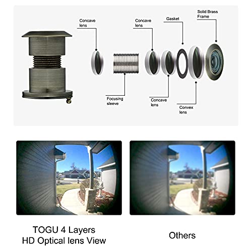 Togu Tg3828Yg-Abz Solid Brass Ul Listed Hd Glass Lens 220-Degree Door Viewer Peephole With Heavy Duty Privacy Cover For 1-3/5" To 2-1/6" Doors, Antique Bronze Finish #TOP1
