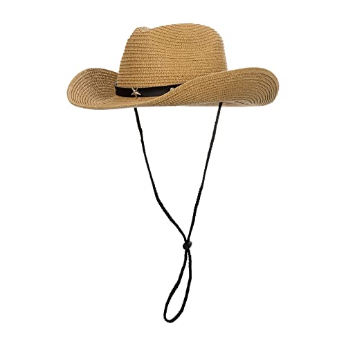 Toddler Straw Cowboy Hat Kids Western Cowboy Cowgirl Hat Summer Beach Sun Hat with Belt Buckle for 2-4 Years
