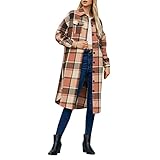 Klassische Und Entspannte Passform, Seitlich Geteiltes Design, Schicker Und Eleganter, Mittellanger Gingham-Überhemdmantel, Dick Genug Für Frühling, Herbst, Winter, Mit Blusen, T-Shirts, Pullovern, Jeans, Leggings, Stiefeln