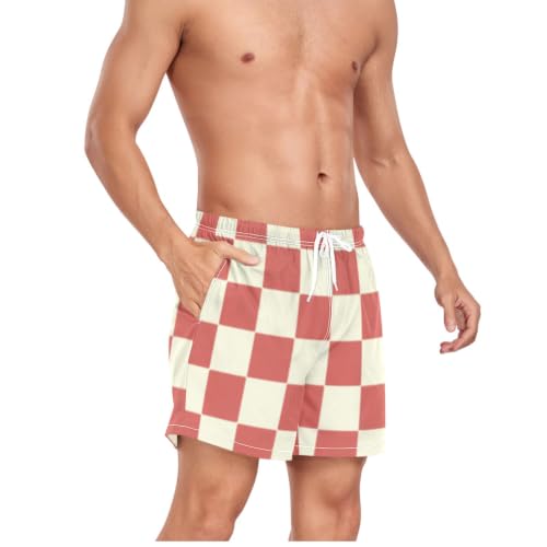 Bañador para hombre a cuadros rojos y beige de secado rápido para playa 5